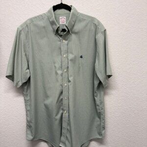 Brooks Brothers Gingham Shirt Mens Large Green White Supima Cotton Button Down